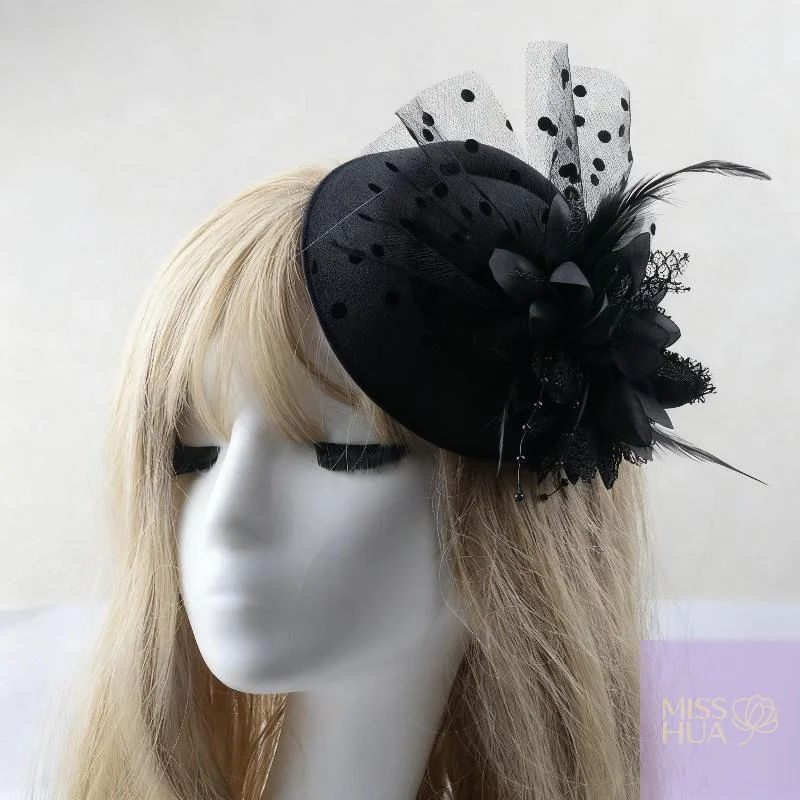 2025 جديد هوا الأسود اللؤلؤ زهرة مشبك شعر قبعة الاصطناعي شبكة علبة حبوب منع الحمل للنساء أنيقة قبعة رسمية مجوهرات اكسسوارات هوا هوا #1