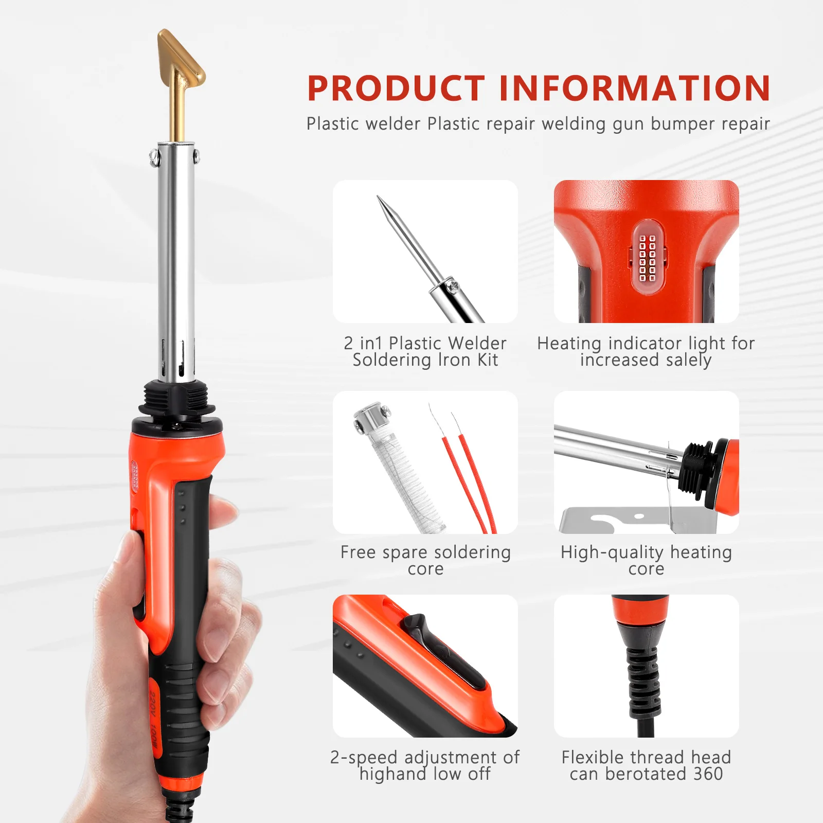 100W plastic welding kit soldering iron kit, fast heating 2-in-1 plastic welding machine and soldering iron gun.