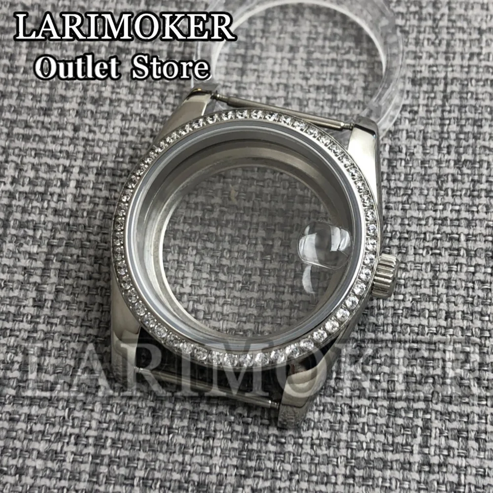 Larimoker 36/39mm caixa de relógio com borda de diamante prata rosa ouro ajuste nh3505 acessórios de relógio de aço inoxidável