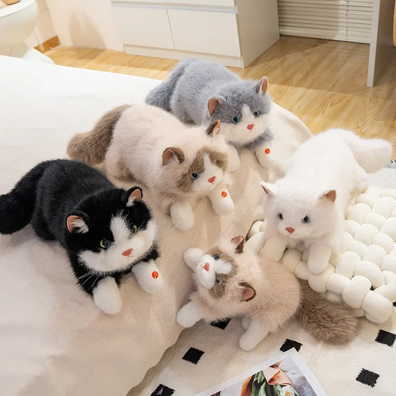 

4 Styles Cute Ragdoll Cat Plush Toys Fluffy Long Hair Lying Prone Lifelike Kitten Doll Pretty Room Decor Kids Birthday Gift