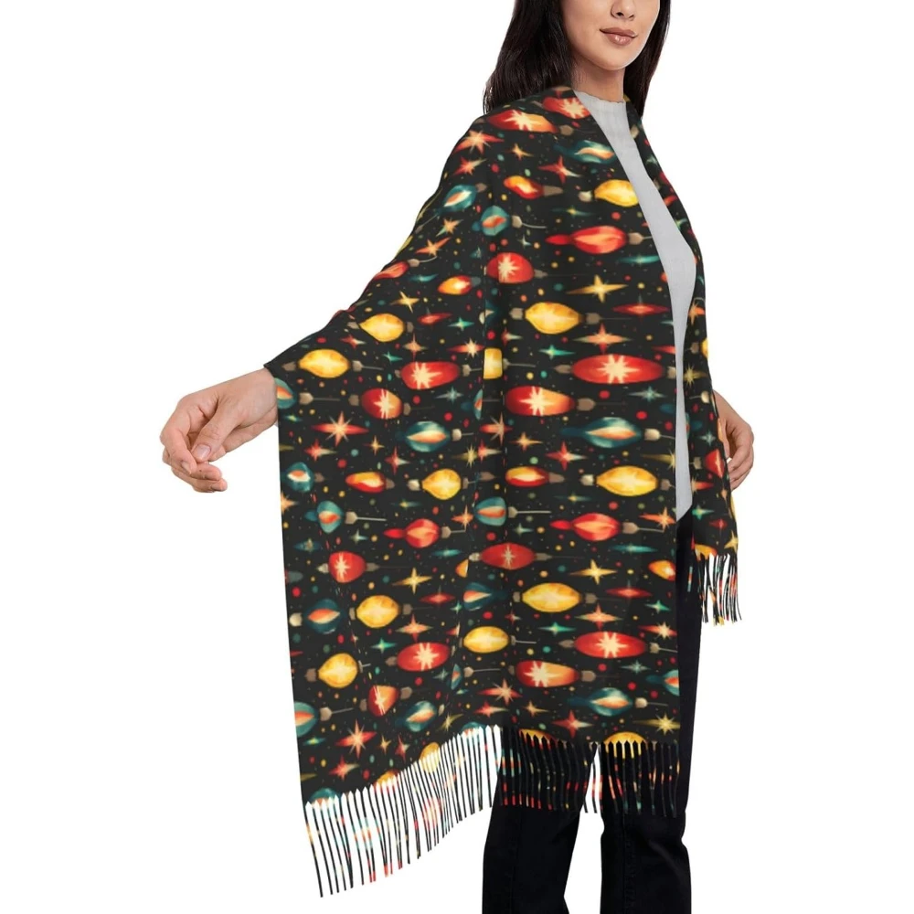 

Рождественский нечеткий шарф, зимний теплый шарф-шаль для женщин, модные длинные шарфы с кисточками, украшение из сосновых игл