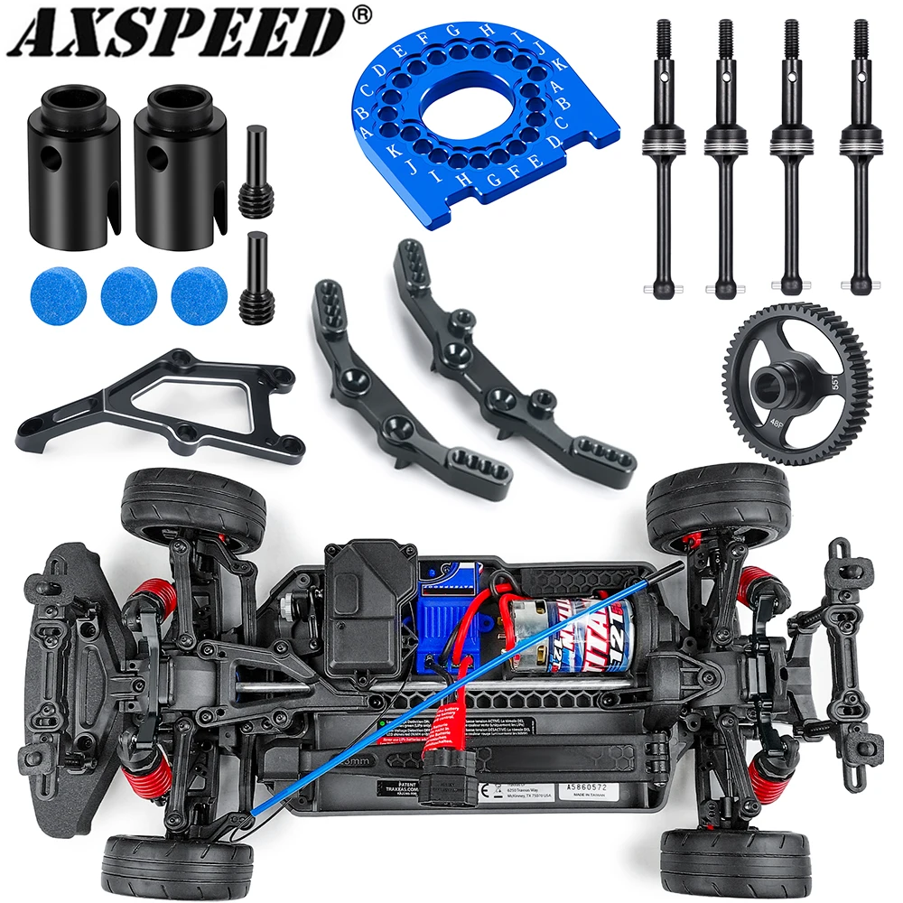 AXSPEED Metal Motor Mount Front Rear CVD Chassis Shock Mount 48P 55T 62T Spur Gear for 1/10 T-RAXXAS 4-TEC 2.0 Upgrades