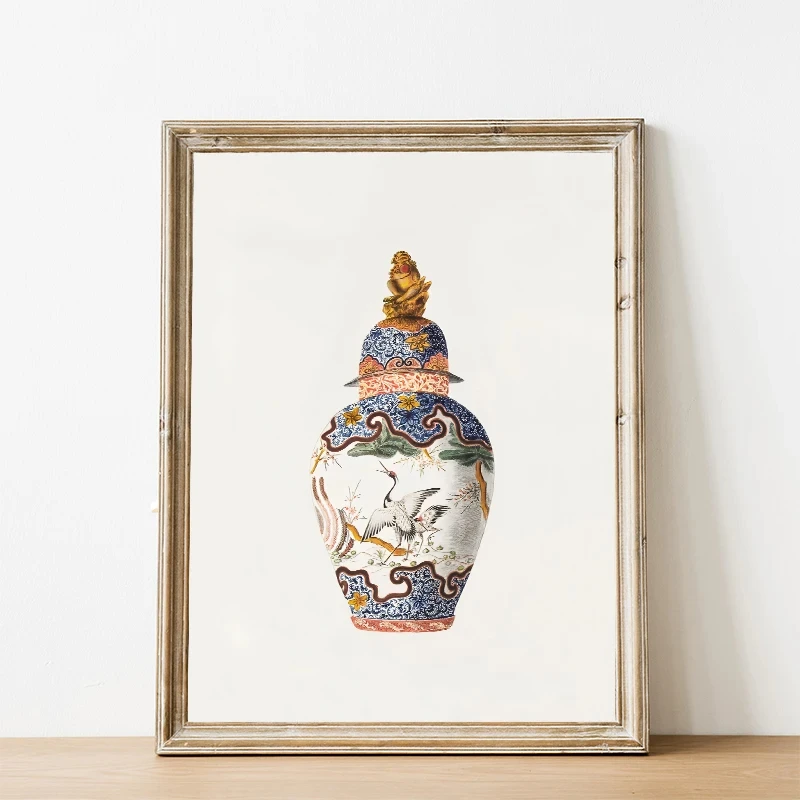 Antique Chinoiserie Ginger Jar Posters and Prints Canvas Printing French Wall Art Picture for Living Room Home Decor Gifts