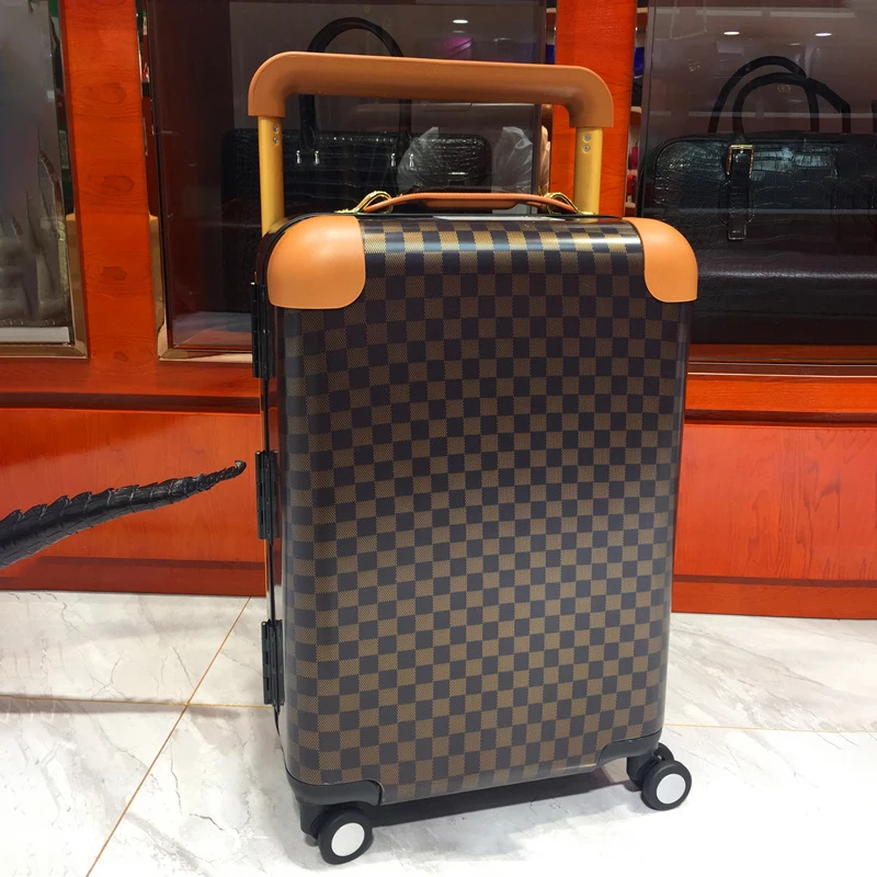 20/22'' Retro Wide Handle Suitcase Coffee Square Luggage Universal Wheel PC Luxury Bussiness Trip Cabin Suitcase with Lock