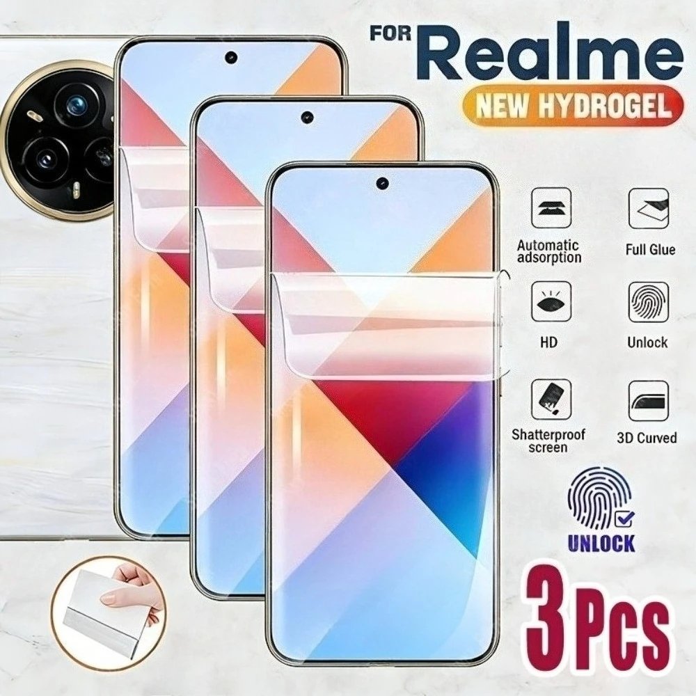 

3Pcs Ultra Clear Hydrogel Film for Realme 16 Pro Plus 15 14 13 12 11 Pro 15T 14T 14X Anti-Scratch Full Cover Screen Protector