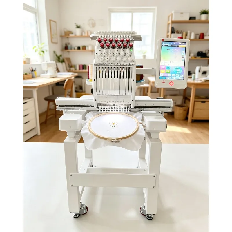 12/15 Needle Single Head Computerized Embroidery Machine High Speed 360x1200mm 1200RPM for Hat Garment Towel Quilt Factory Price