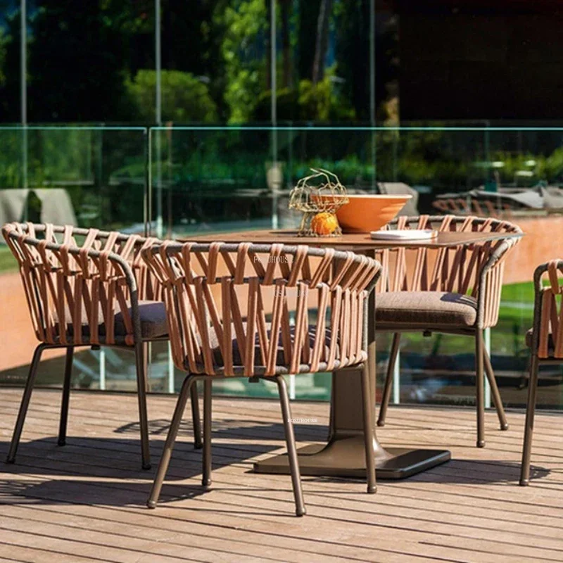 #Creative Rope Outdoor Chairs Designer Outdoor Furniture Garden Balcony Leisure Beach Chairs Modern Home Backrest Armchair T Q