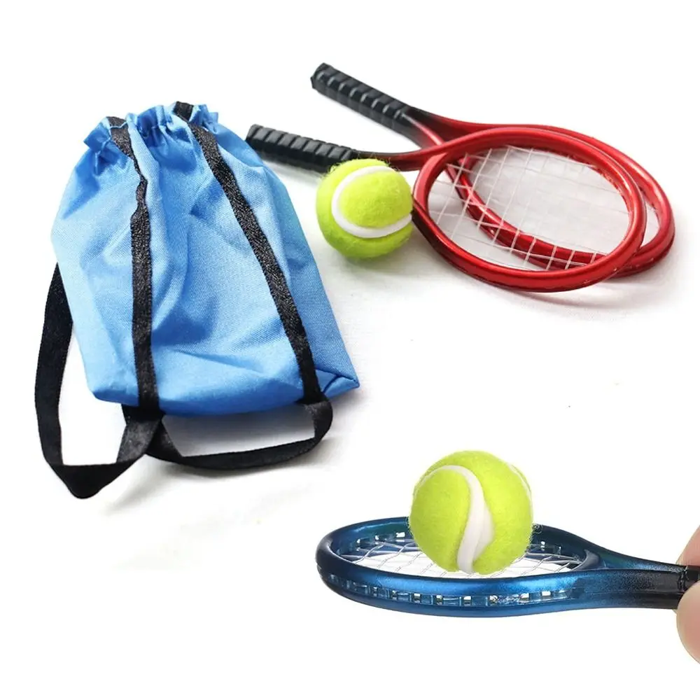4PCS/Set Creative Photo Props Gift  Tennis Racket kits Dollhouse Accessories Sport Equipment Set Miniature Racquet Ball Bag
