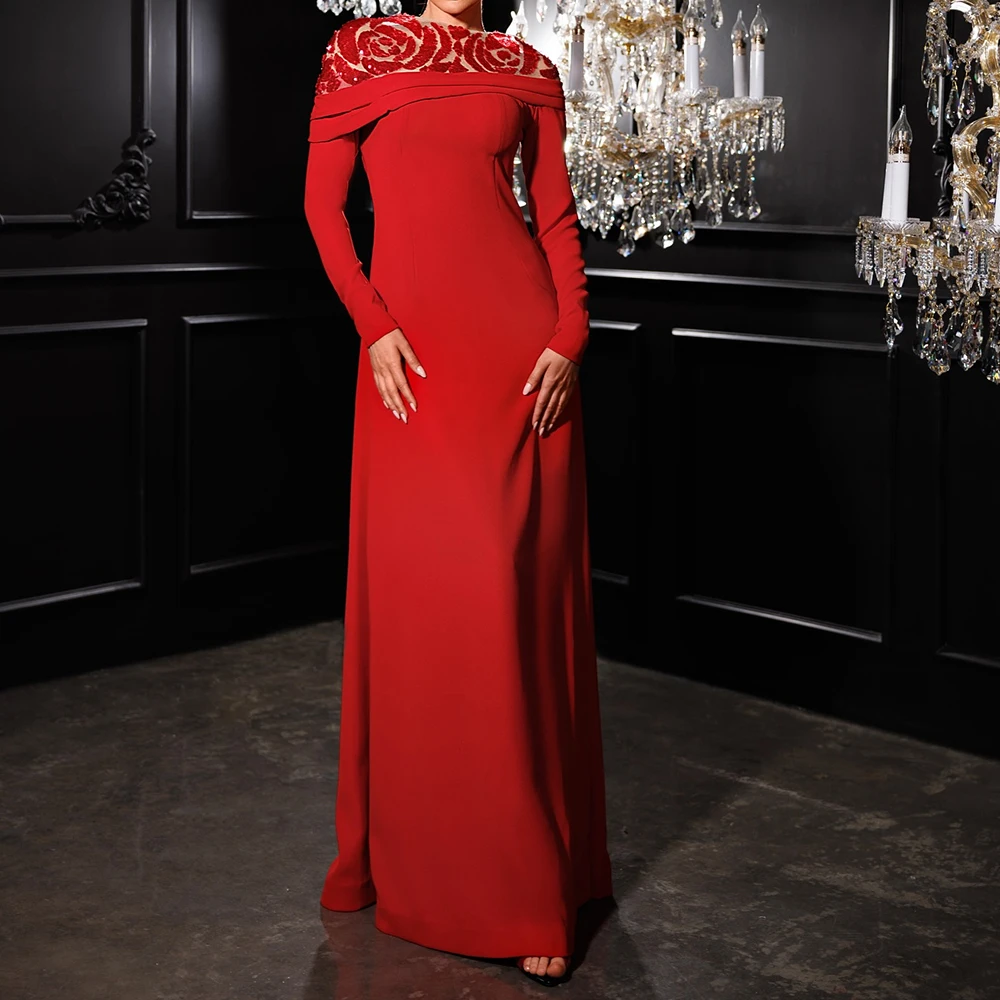 

Вечерние платья трапециевидной формы по индивидуальному заказу, длиной до пола, с круглым вырезом и длинными рукавами, платье для выпускного вечера, модное плиссированное простое драпированное вечернее платье с блестками