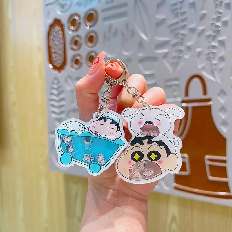 Crayon Shin Chan Anime Cartoon Thickened Acrylic Material Rocker Key Chain Kawaii Car Key Chain Couple School Bag Pendant Gift