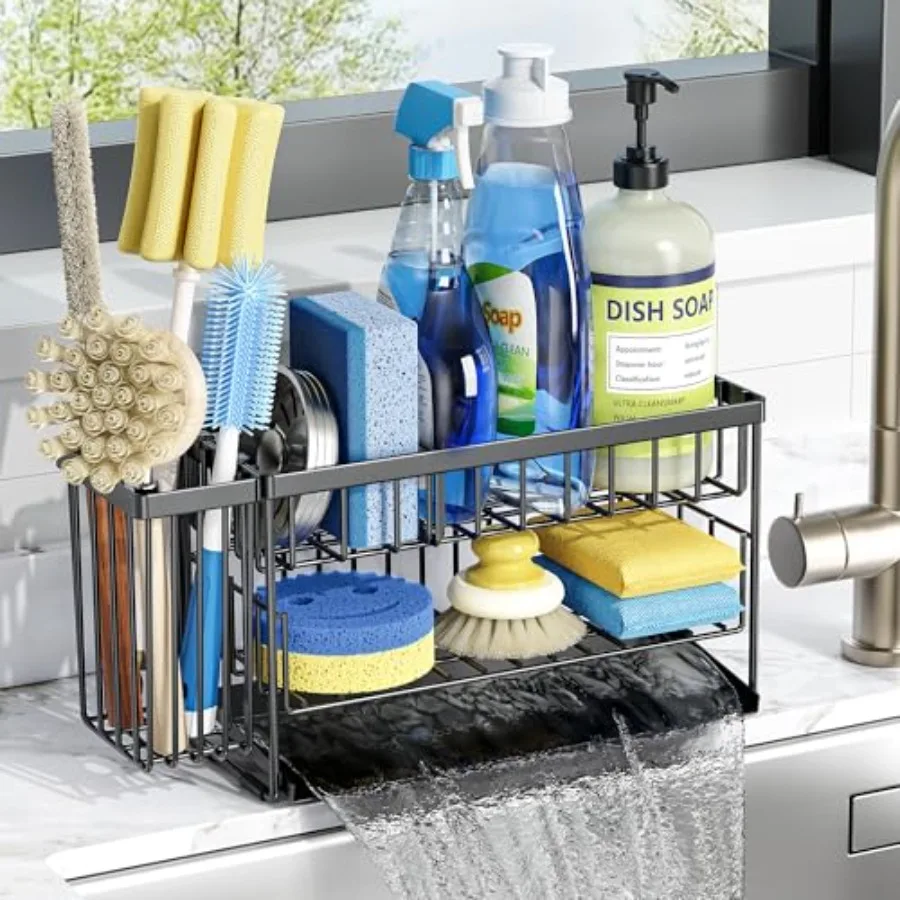 

2Tier Kitchen Sink Caddy Organzier Rack with ible Dish Brush Holder Sponge Holder for Kitchen Sink Countertop Organization Stor