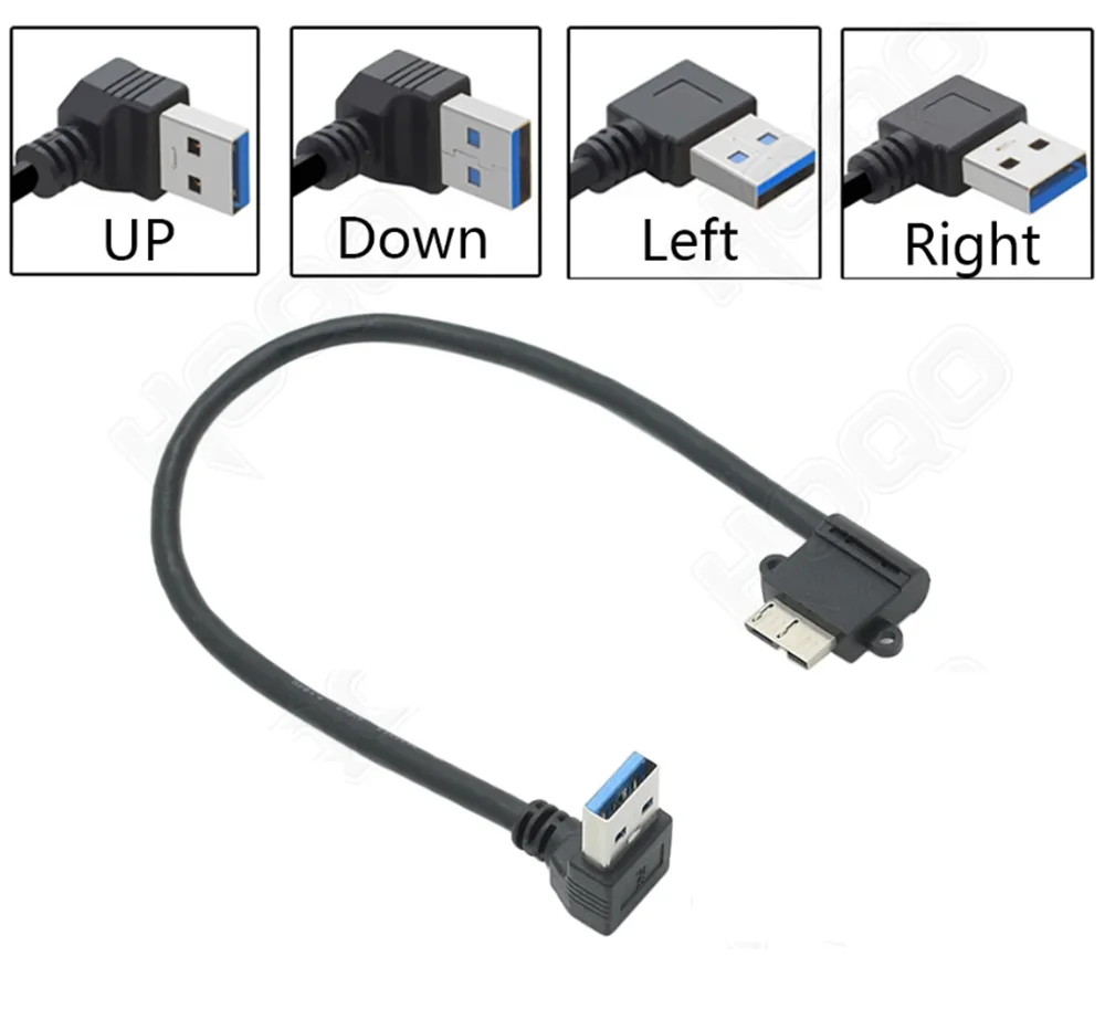 

USB 3.0 A 90 Degree Up Angle Male to Micro B male 90 Degree Left Angle Short Cable usefor Data and Charging transmission