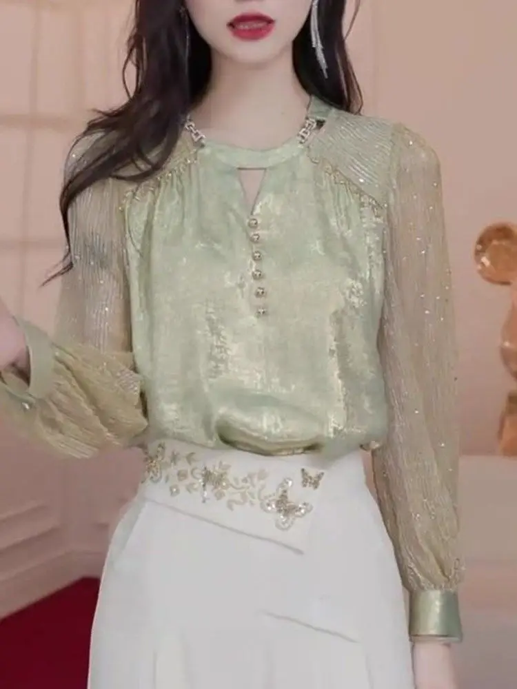 2024 Autumn Women\'s Clothing New Design Sense Niche Chic Versatile High-end Sense Slimming Top Early Autumn Style
