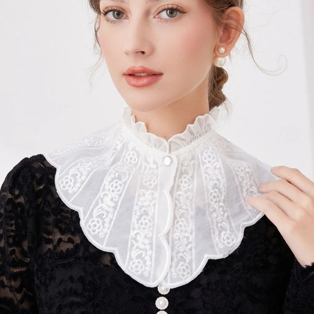 

Съемный вышитый воротник-стойка с оборками, кружевной женский фальшивый воротник с фестончатым краем, викторианский дизайн, съемный воротник
