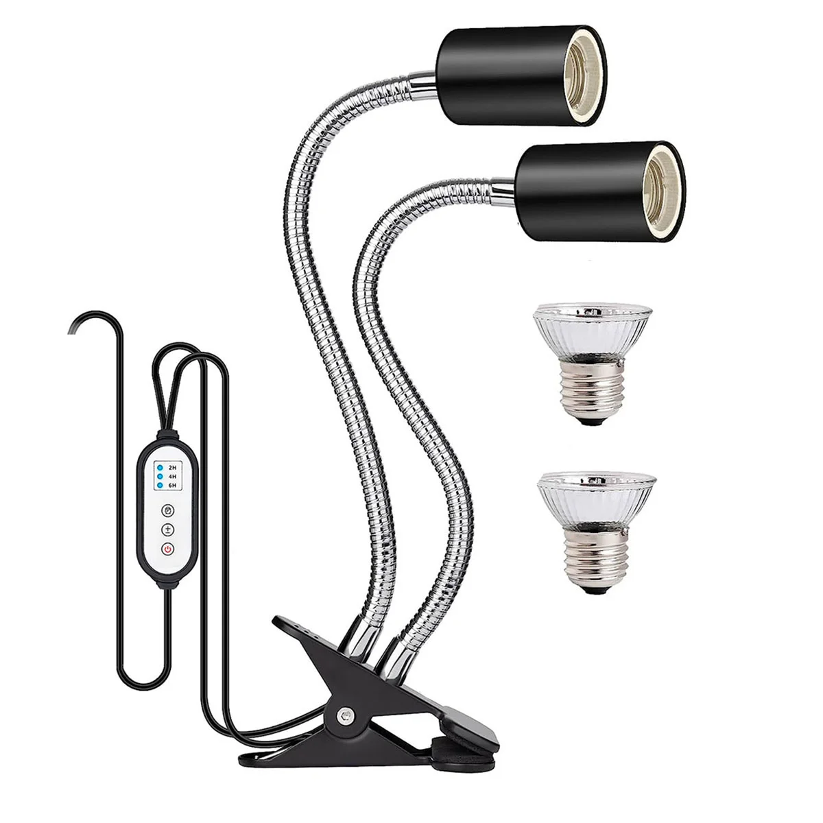 GET! Reptile Heat Lamp, Double-Head Heat Lamp with Clamp,Reptile Light with Cycle Timer for Turtle, Bearded Dragon US Plug