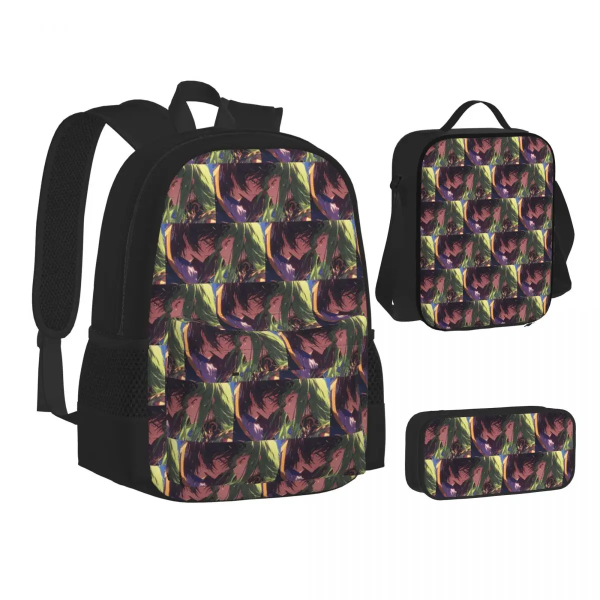 Anime Code Geass Backpacks Boys Girls Bookbag School Bags Kids Rucksack Lunch Bag Pen Bag Three-Piece Set