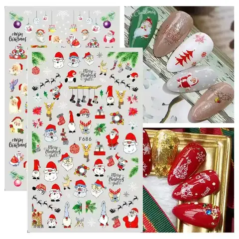 1PCS 2025 New Christmas Nail Stickers Cartoon Santa Claus Nail Supplies Nail Decals DlY Snowflake Christmas Elk Nail Accessories