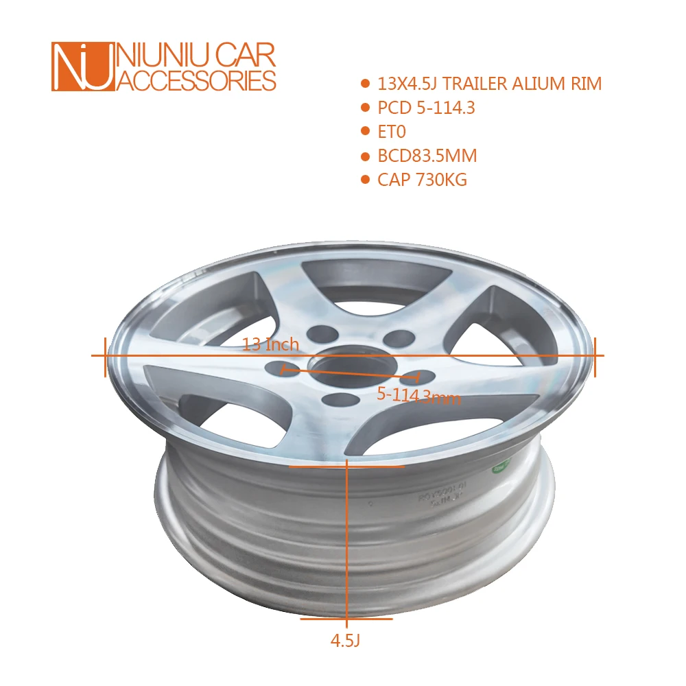 13 Inch X 4.5J Alium Trailer Rim 5 -114.3 Car Bolt Pattern Capacity 730KG Caravan Boat RV Parts Accessories