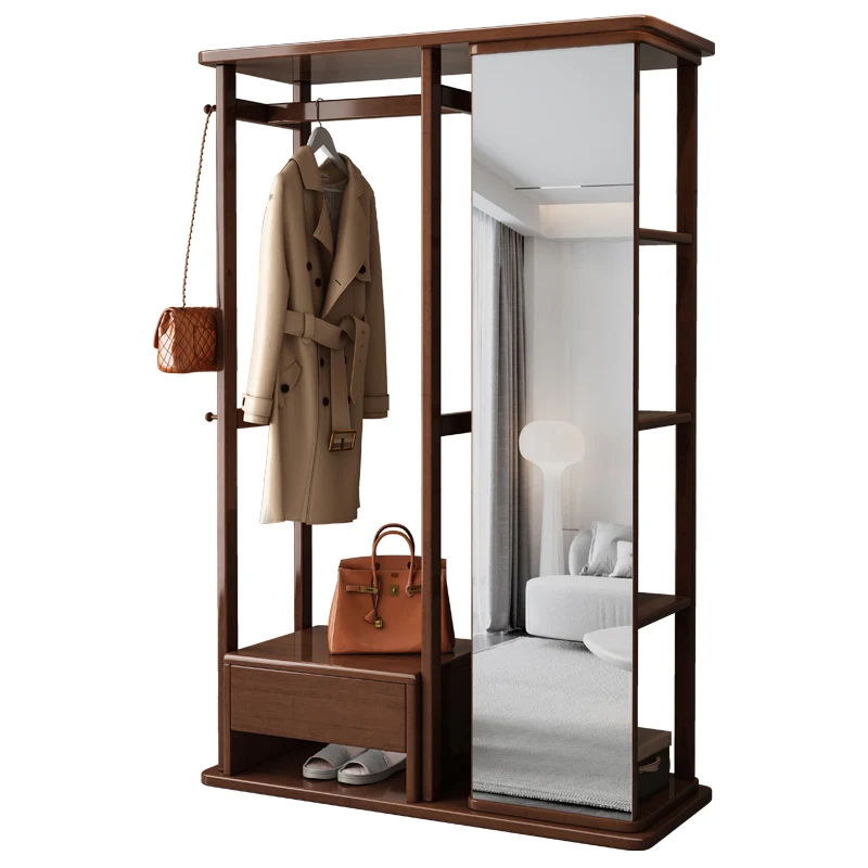 

Solid wood full-length Hanging hanger Integrated rotating full-body Household coat rack mirror
