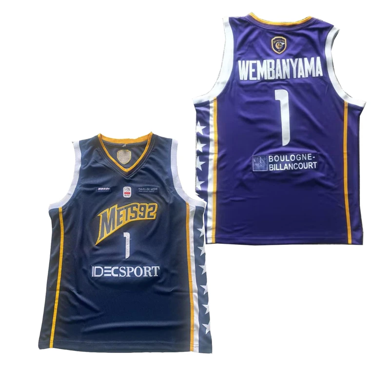 Basketball Jerseys Metropolitans 92 1 WEMBANYAMA Sewing Embroidery Outdoor sports jersey Qurple White Blue 2023 New High Quality