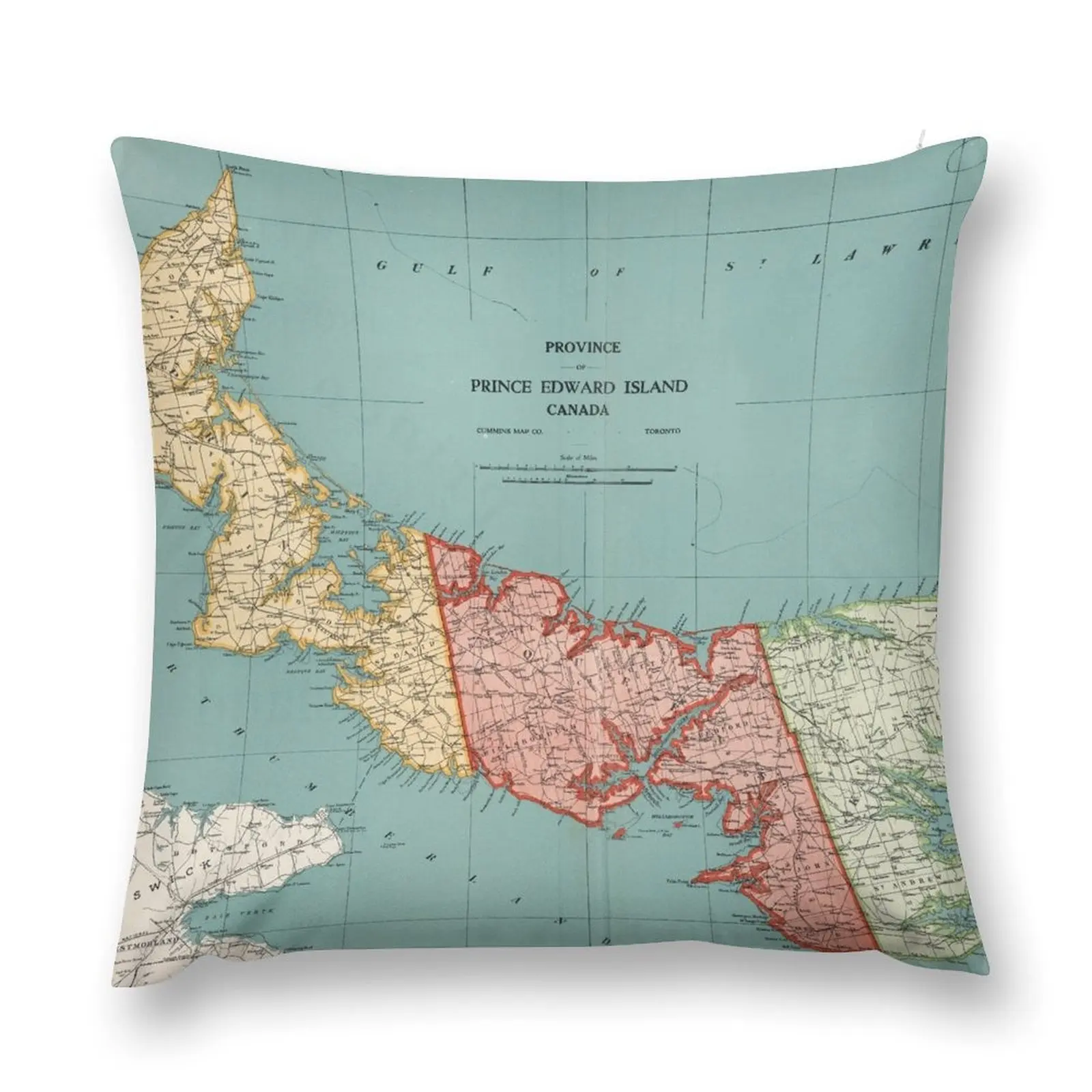 Old Prince Edward Island Map (1925) Vintage Garden of the Gulf Canada Atlas Throw Pillow Christmas Pillow pillow