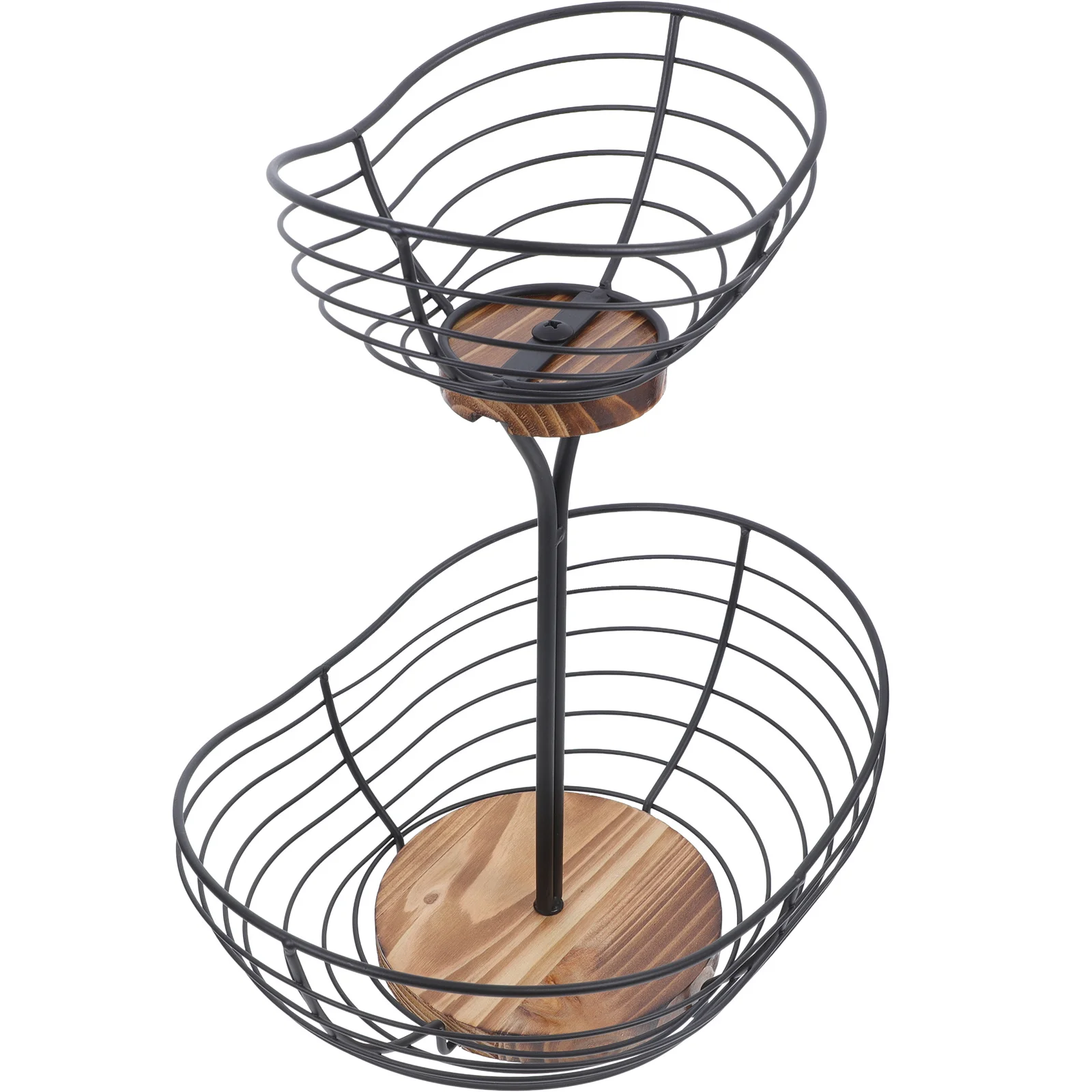 

Multi Layer Fruit Basket Iron Wood Construction Stylish Kitchen Countertop Organization Decorative Wire Fruit Bowl for Home Use