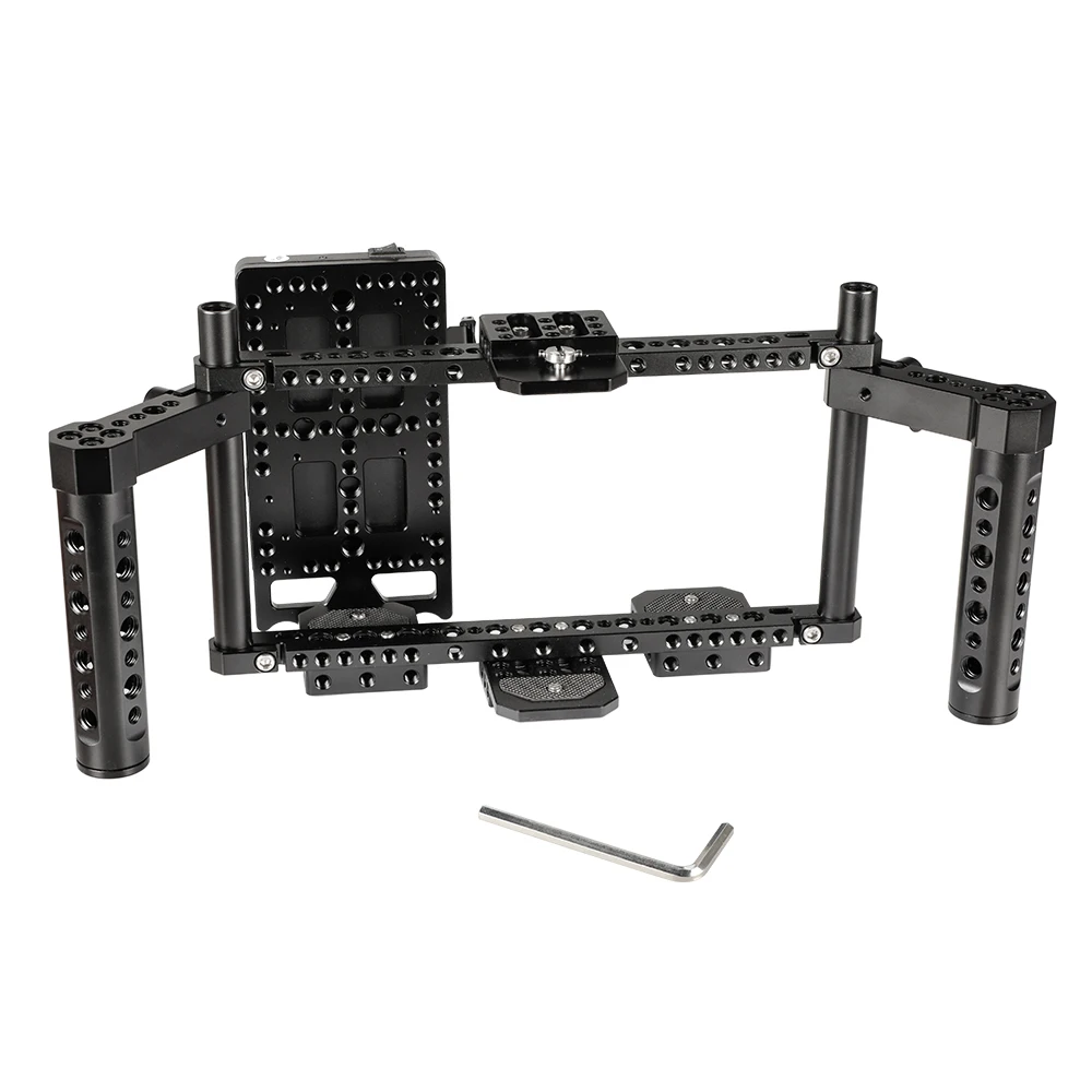 HDRIG Adjustable 7inch Camera Monitor Cage Rig With Dual Cheese Handle V Power Supply Splitter Baseplate Photography Accessories