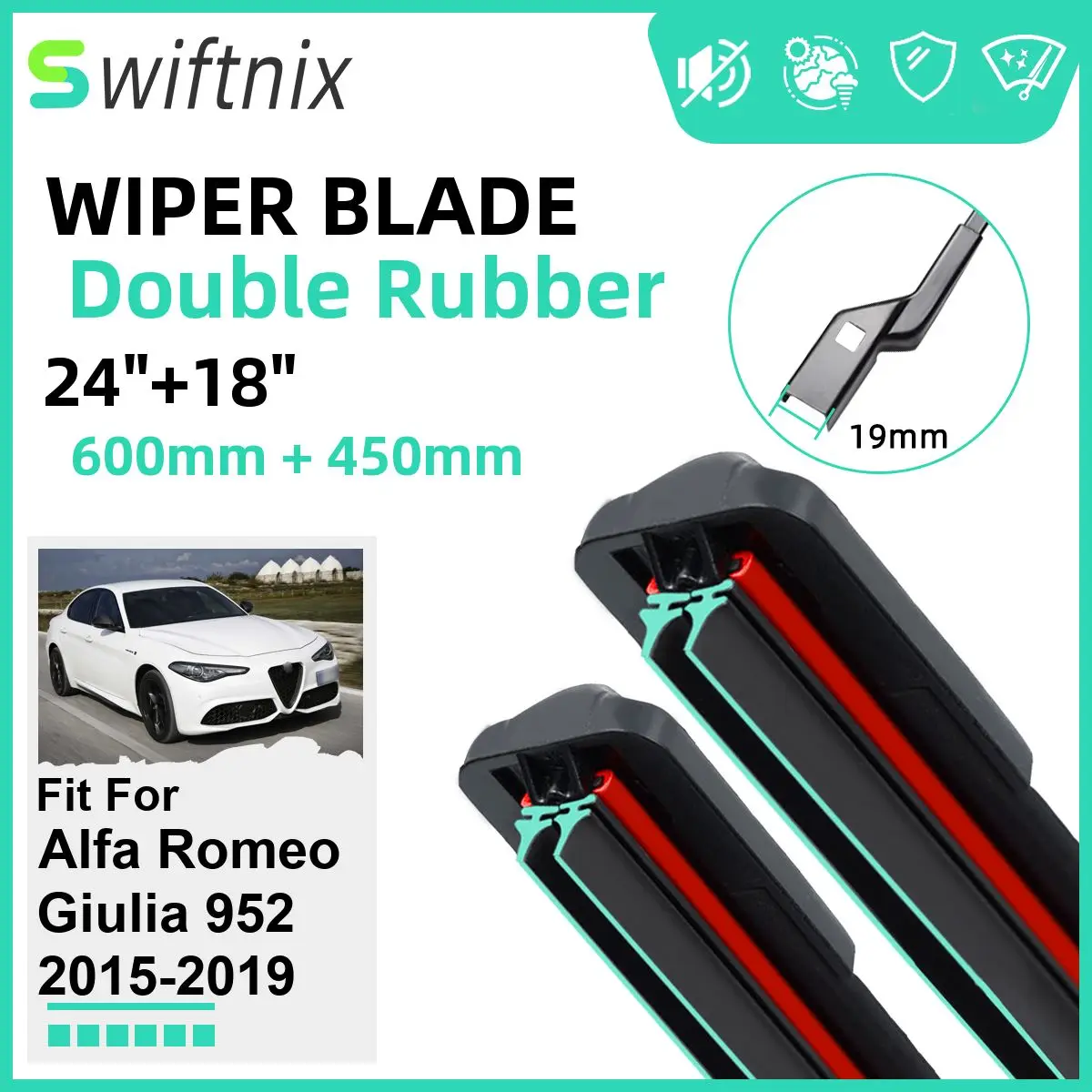 

Double Rubber Car Wiper Blades for Alfa Romeo Giulia 952 2015-2019 Front Windscreen Windshield Rubber Car Accessories 2018 2019