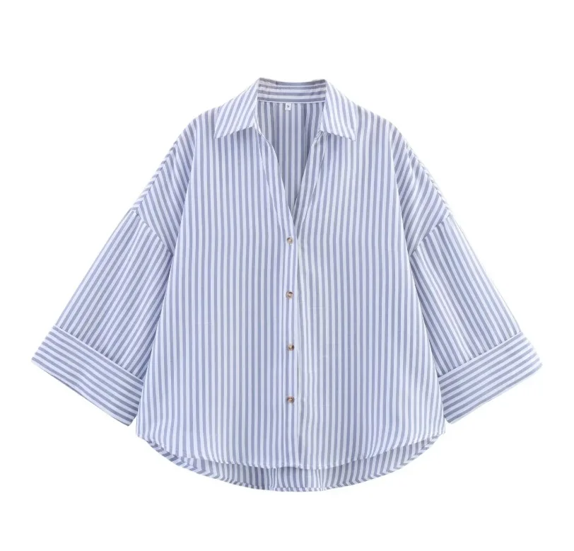 

Striped Button-down Loose Blouse Women Summer Clothes Korean Fashion Shirts Blouses Lady Casual Streetwear Tops Shirts 2025
