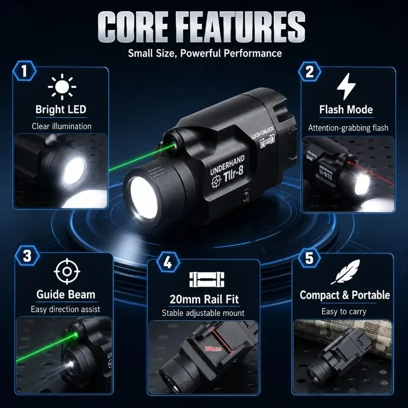 TLR‑8 Metal LED Strobe Lamp Multi‑Level Brightness Adjustment 20MM Rail Model Parts