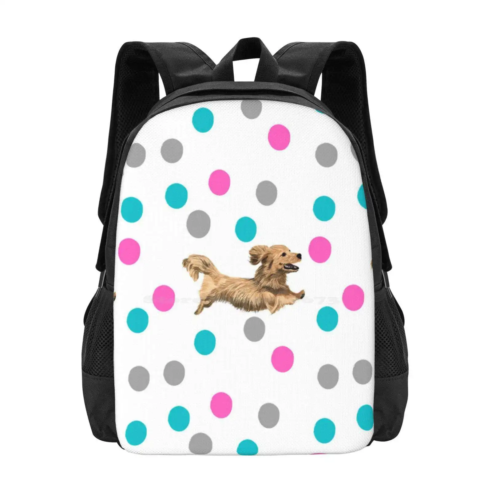 

Spotty Silly Sausage Hot Sale Schoolbag Backpack Fashion Bags Sausage Dog Dachshund Spots Cream Puppy Paw Longhaired