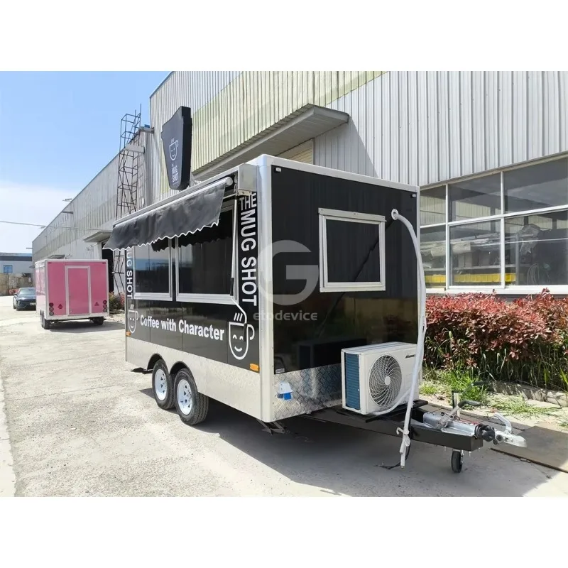 Customized Black Square Mobile Food Trailer, Beautiful‑Design Street Restaurant With Full Kitchen