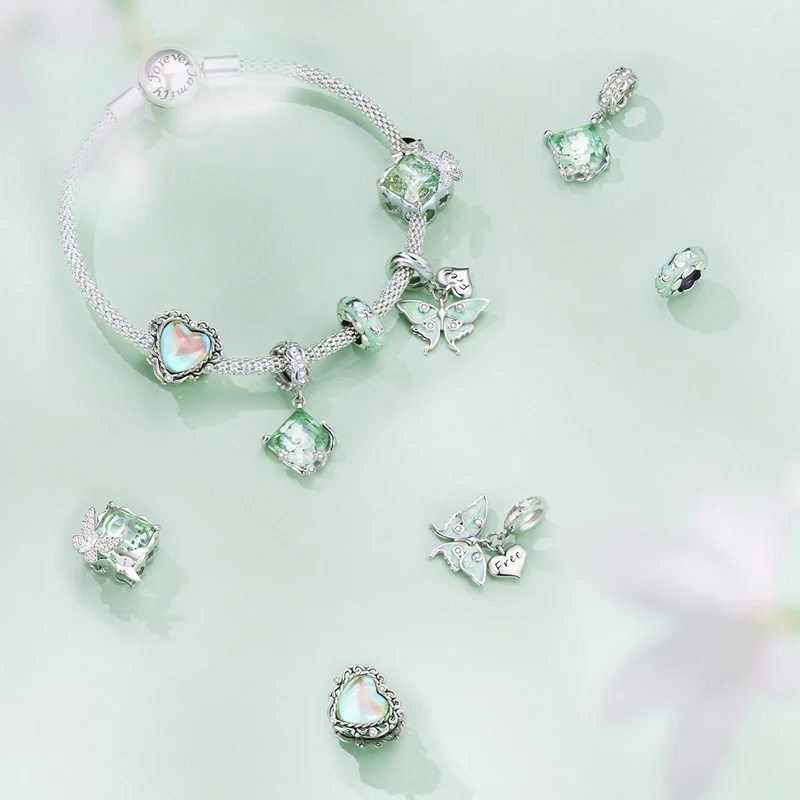 BISAER-abalorio de Aventurina de árbol de la vida verde para mujer, de Plata de Ley 925, colgante de amazonita de la suerte, compatible con pulsera DIY, joyería fina