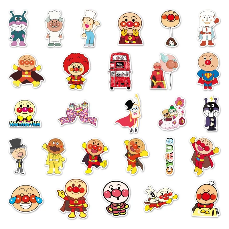 50pcs Anpanman Cartoon Anime Graffiti Sticker DIY Decorative Water Cup Laptop Luggage Desktop Stationery Skateboard Sticker