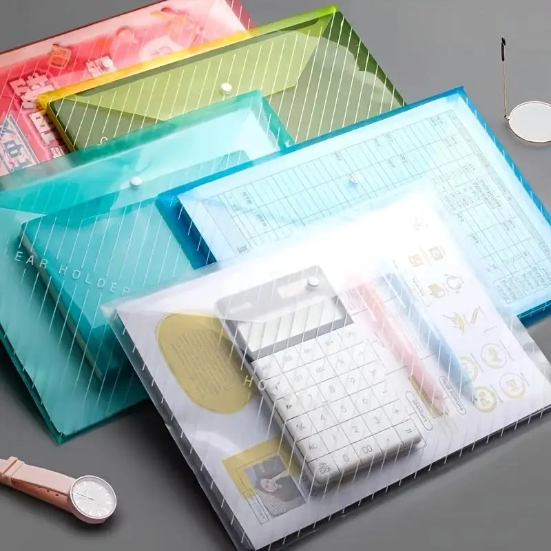 20/5 Pack Multicolor A4 Clear Polypropylene Document Folders - Durable PP Plastic Envelopes for School and Office Supplies