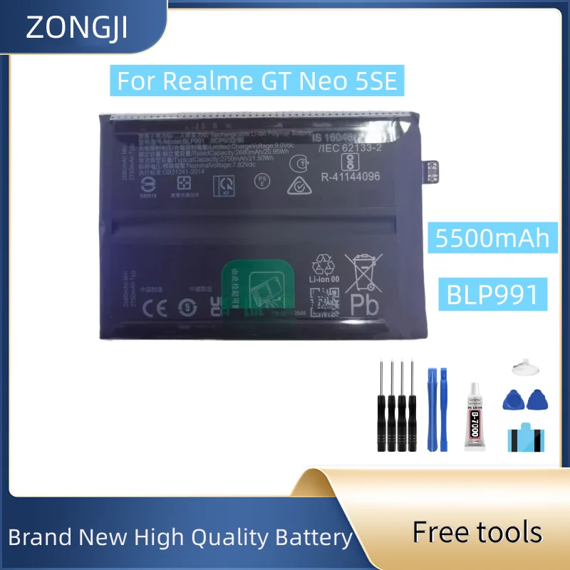 

Новый аккумулятор 5500 мАч BLP991 для Realme GT Neo5 SE, Neo 5 SE, Neo 5SE RMX3700, аккумуляторы для мобильных телефонов + бесплатные инструменты