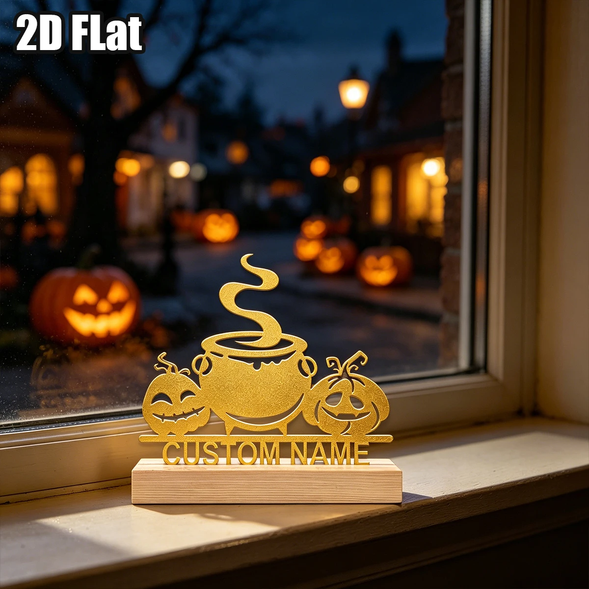 1Pc Custom Crucible Pumpkin Wooden Base Metal Ornament,Home Room Desktop Decor,Ideal Birthday Wedding Halloween Festive Gift