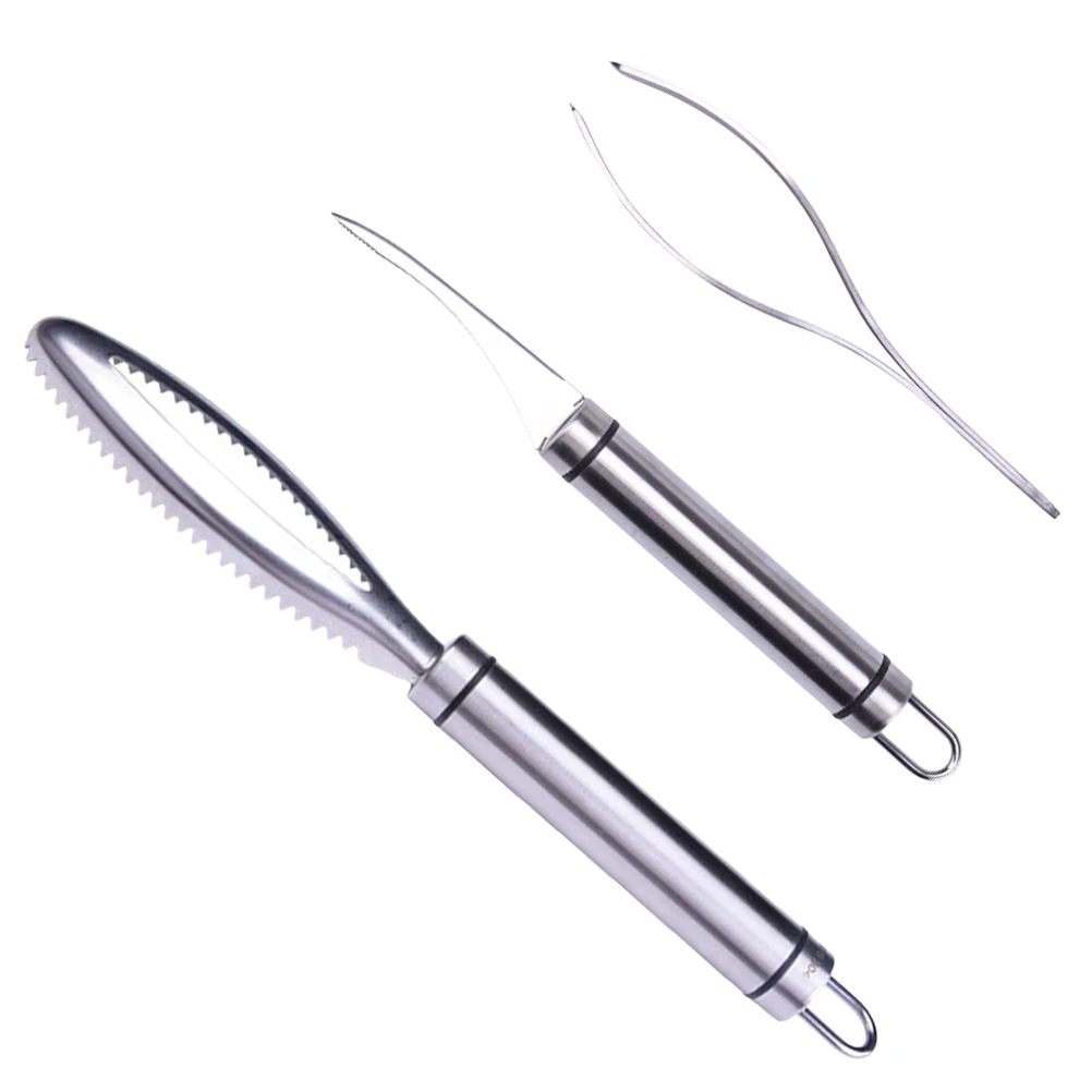 

Stainless Steel Fishbone Tweezer Shrimp Deveiner Scraper Scale Brush Kitchen Gadgets Tool Set Seafood Cleaning Fish Remover