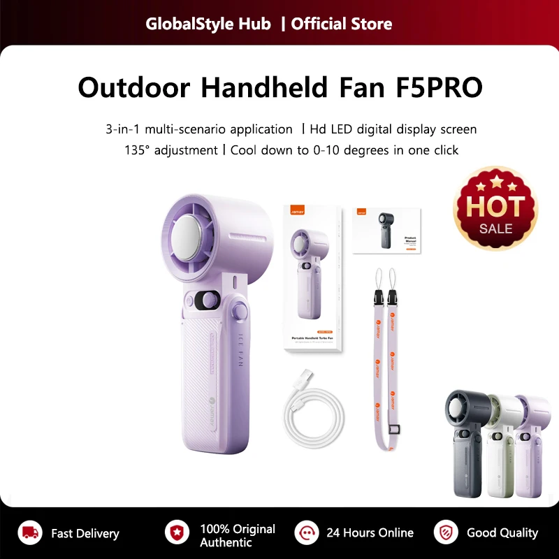 

Outdoor Portable Handheld Fan With Refrigeration Board LED Digital Display 135° Foldable 199Gear Strong Wind Speed 8000mAh F5PRO