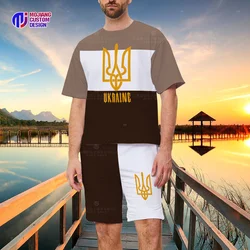 Conjunto de camiseta y pantalones cortos de Ucrania para hombre, camisa con estampado 3D de bandera nacional, cuello redondo, Jersey de manga corta de gran tamaño, ropa de calle a la moda