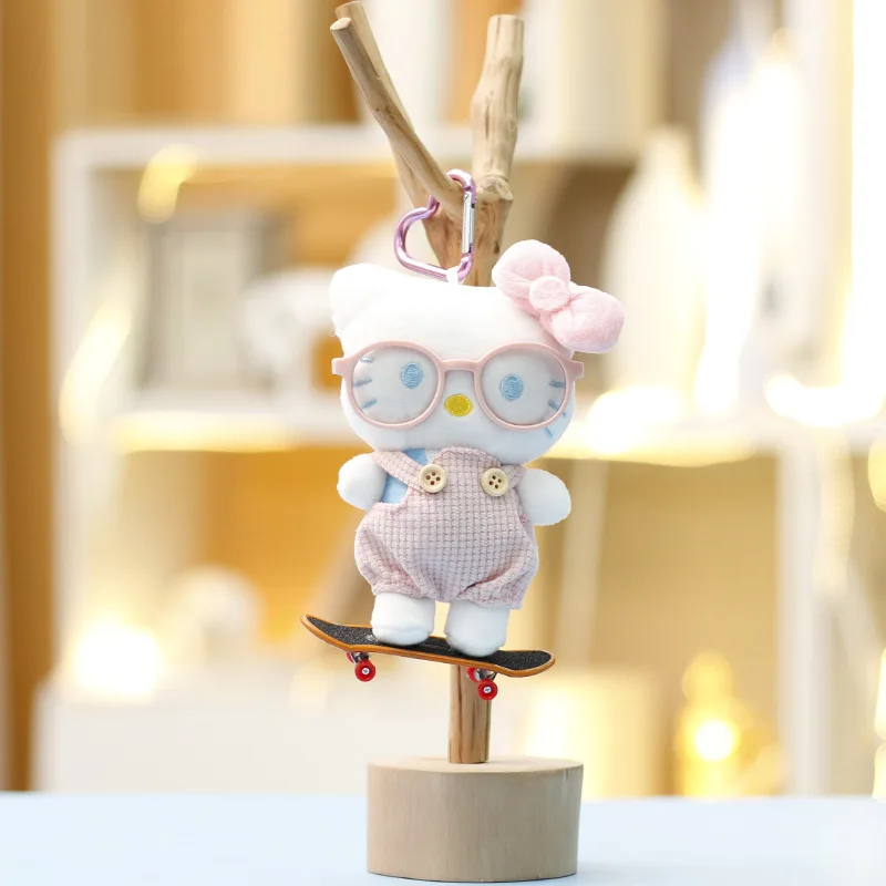 for Hello Kitty Plush Keychain Kawaii Glasses Series Toy Backpack Pendant Birthday Gift Trendy Toys Anime Cartoon for Girls