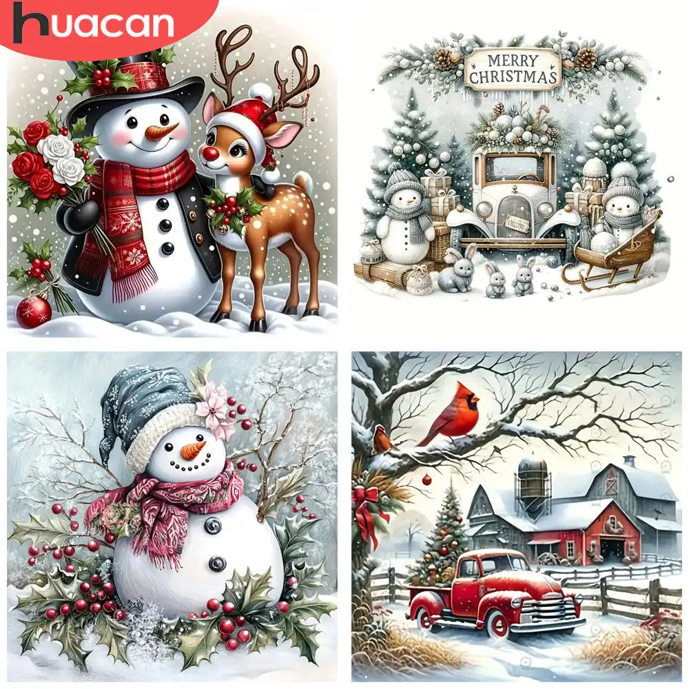 HUACAN 1 قطعة الماس اللوحة احتفالي ثلج الرنة المشهد قماش الماس اللوحة 5D DIY بها بنفسك الحفر الكامل فسيفساء العمل الفني عطلة