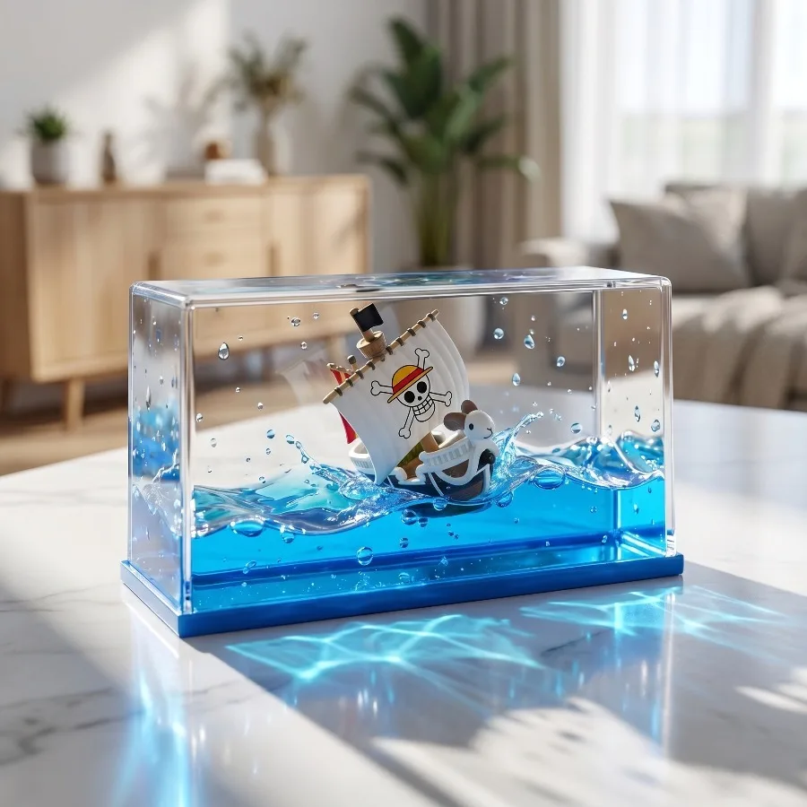 One Piece Liquid Ship Luffy Thousand Sunny Floating Boat Acrylic Going Merry Ship Figurines Desk Ornament Home Decor Toy Gift