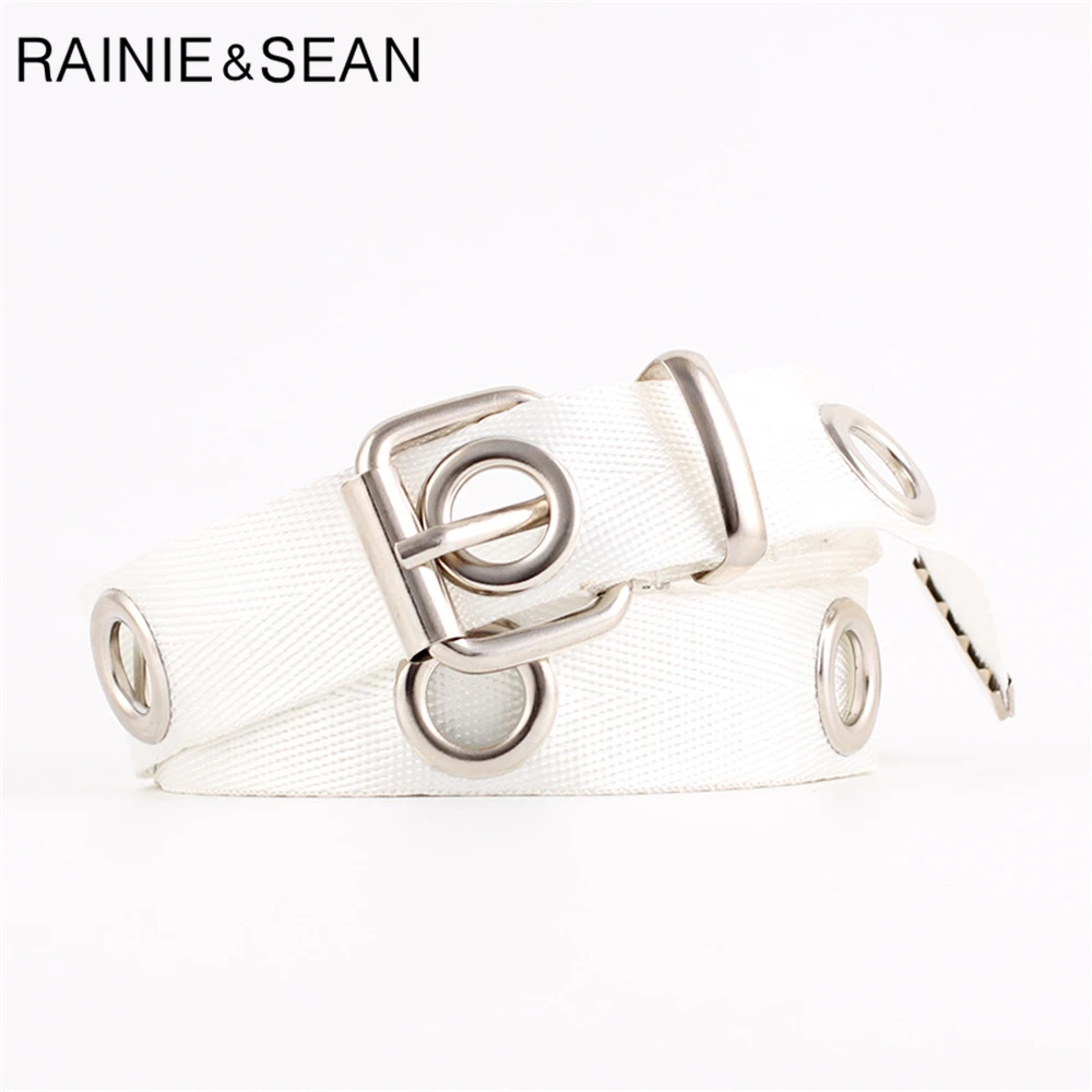 RAINIE SEAN Long Canvas Belt Women Pink Fashion Hollow Out Ladies Dress Belt Female Extra Long Belts Soft Belt Holes 120cm 140cm