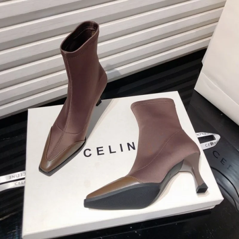 

Ankle Boots for Women's Luxury High Heels Shoes Pointed Toe Elegant Winter Boots 2025 Fashion Pumps Dress Party Mujer De Botas