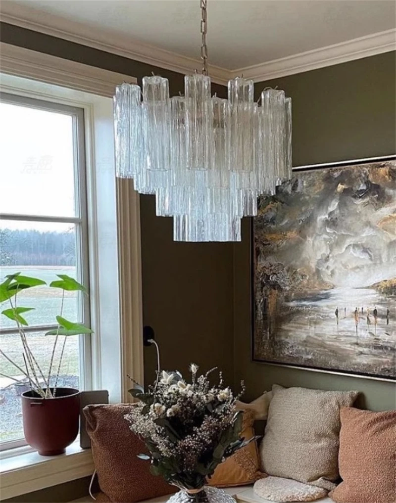 Art Deco Stained Glass Tube Chandeliers Dining Room Kitchen Island Lighting Home Decor Ceiling Mounted Pendant Lamp Luxury