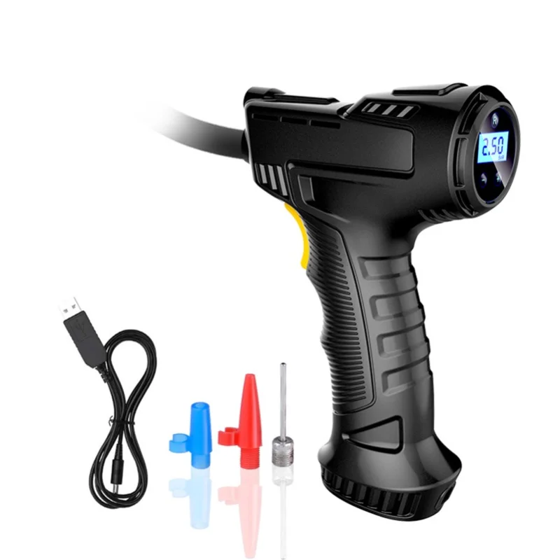 

Портативный ручной беспроводной автомобильный компрессор для накачки шин с цифровым дисплеем и LED-подсветкой, перезаряжаемый