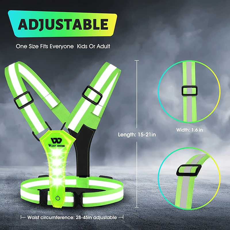 LED Reflective Vest Adjustable USB Rechargeable 3 Lighting Modes Night Running Gear for Cycling Motorcycling Men Women Runners