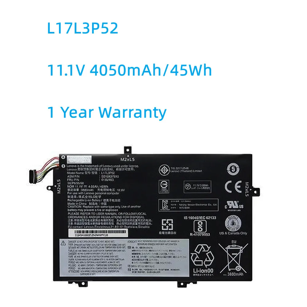 

L17L3P52 01AV463 L17M3P53 11.1V 45WH/4050mAh Battery For Lenovo ThinkPad L470 L480 E480 E580 L580 L590 L17C3P52 01AV466