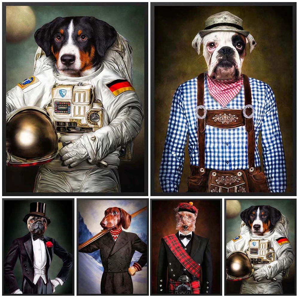 

Custom Suit Portrait Astronaut Animals Pet Cat Dog Wall Pictures For Living Room Poster Wall Art Canvas Painting Unframed